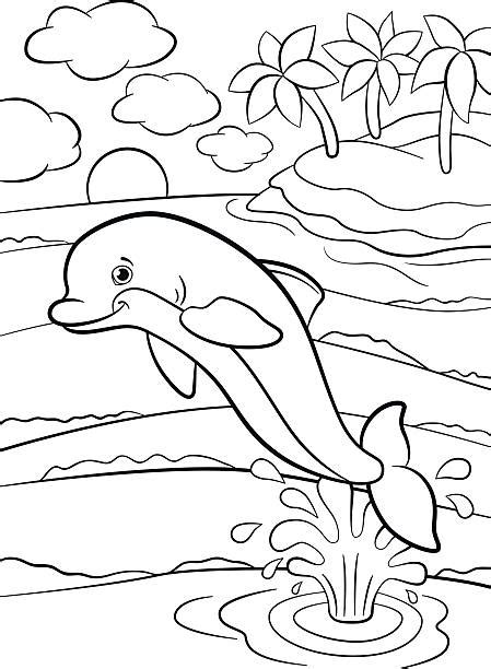 Coloring Pages Marine Wild Animals Cute Dolphin Illustrations