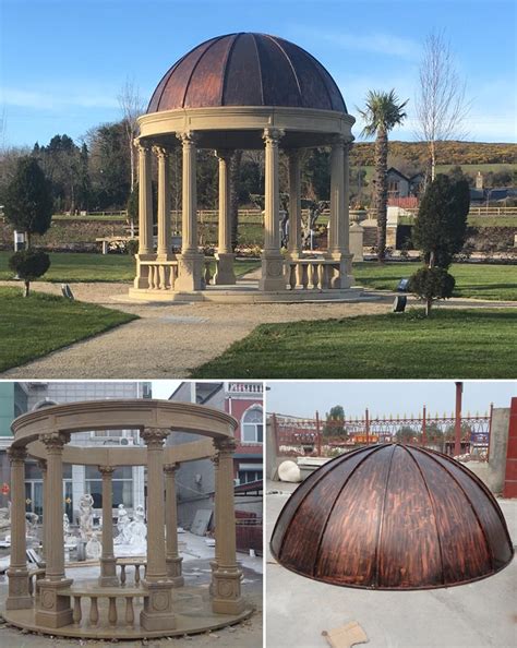 Stone gazebo or veranda with spire on dome, place for recreation, historical monument isolated. Buy round antique stone garden gazebos outdoor TMG-18 ...