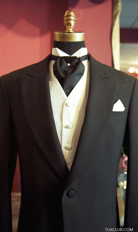 Black Cutaway With White Vest And Black Satin Ascot Tux Shop Tuxedo