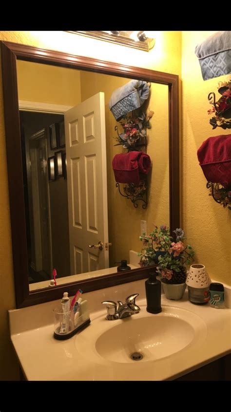 Tasty colors with abundant surfaces make for showcase your bountiful taste with a mirror with a gold frame. Love getting ideas from Pinterest ;) Framed my bathroom ...
