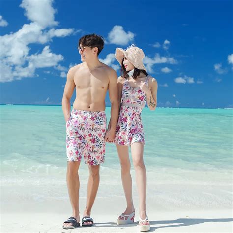 Couples Swimwear Women Sexy One Piece Dress With Shorts Mans Beach