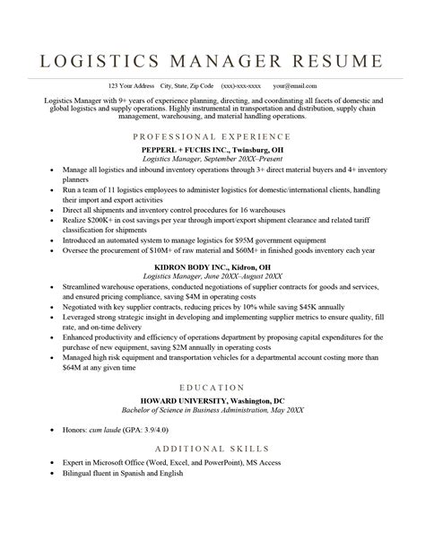 Logistics Manager Resume Sample And How To Write Resume Genius