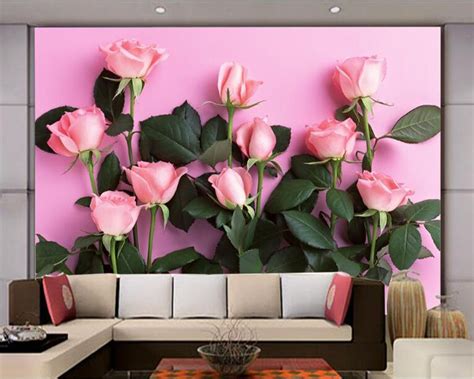 Beibehang 3d Wallpaper Modern Simple Tv Backdrop Pink Rose Living Room