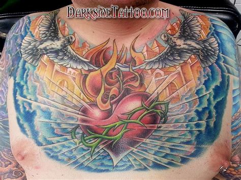 Color Sacred Heart Chest Tattoo By Sean Ohara Tattoonow