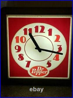 Vintage S Dr Pepper Soda Large Lighted Advertising Wall Clock Sign