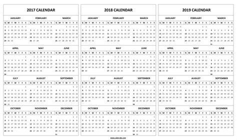 Get Free Blank Printable 2017 2018 2019 Calendar Template These