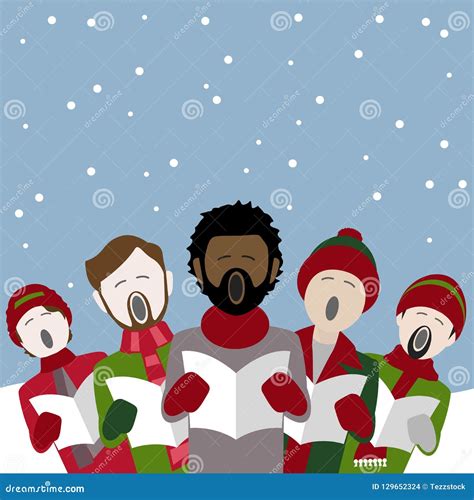 Male Christmas Carol Singers In The Snow Stock Vector Illustration Of