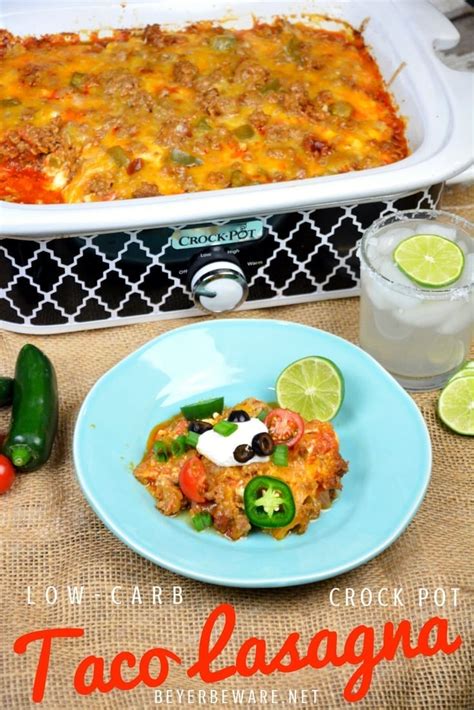 A delicious meat sauce layered with cheese and spinach filled ravioli and loads of gooey cheese and cooks up perfectly in the slow cooker. Crock Pot Low-Carb Taco Lasagna is full of ground pork or ...