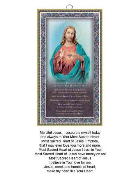 Gold Foiled Wood Prayer Plaque Sacred Heart Of Jesus Crafted In Italy