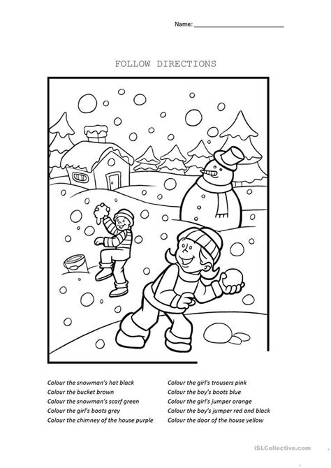 Kindergarten Following Directions Worksheet