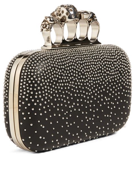 Alexander Mcqueen Leather Four Ring Box Clutch Bag With Studs Holt