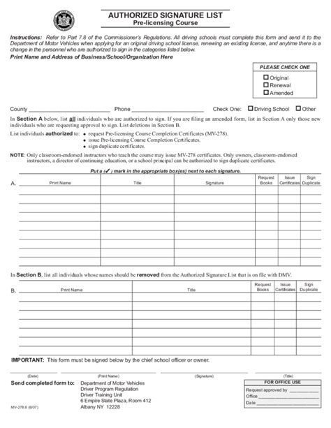 Use these sample templates to confirm classified or service professional employment offers. Form MV-2786 - Authorized Signature List - New York Free ...