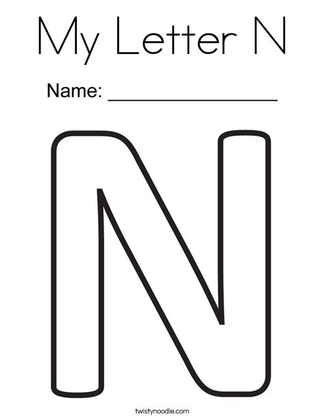 Net and notebook coloring page. My Letter N Coloring Page - Twisty Noodle