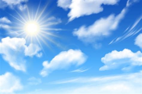Fondo De Cielo Azul Con Nubes Blancas Y Sol Realista Efecto Turbio