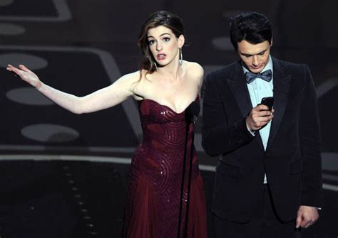 No matter how you watch join the #oscars conversation across the academy's social media channels. 2011 Oscars Hosts Anne Hathaway And James Franco "Bombed"