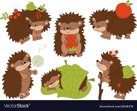 Set Of Cute Cartoon Hedgehogs Royalty Free Vector Image