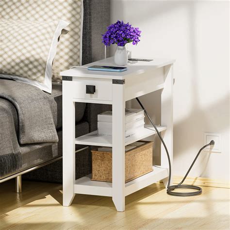 Hoseoka Narrow End Table With Charging Station Farmhouse End Table With