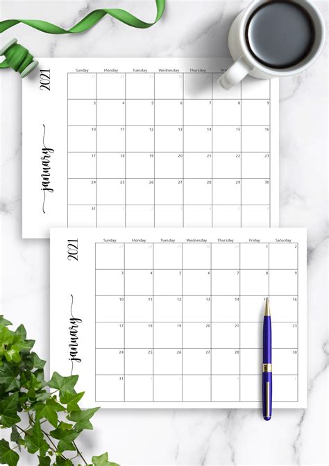 Download Printable Simple Monthly Calendar Horizontal Pdf