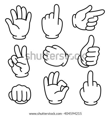 Cartoon Hands Gesture Set, Traditional Cartoon White Glove. Vector Clip