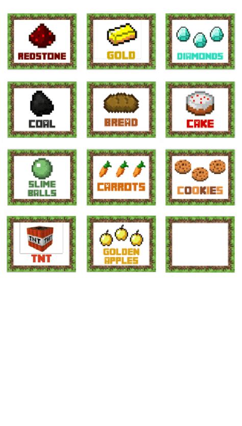 Minecraft Party Printable Food Labels