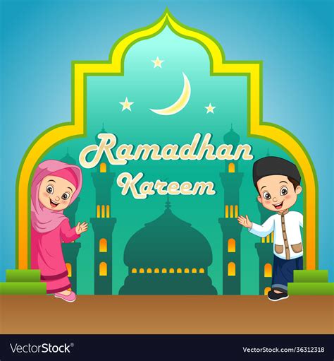 Ramadan Kareem Greeting Card With Funny Cartoon Mu