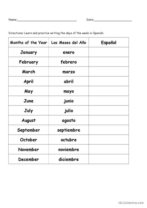 Months Of The Year In Spanish English Esl Worksheets Pdf And Doc