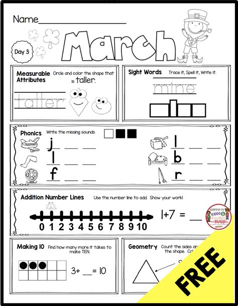 freebie morning work for kindergarten free march seat
