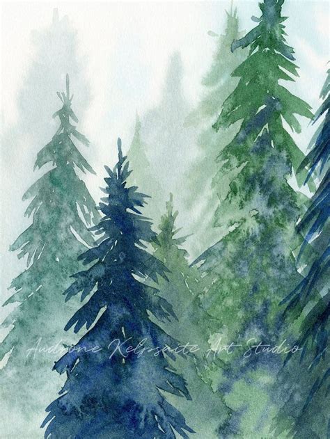 Evergreen Forest Printable Wall Art Set Of 2 Watercolor Pine Trees