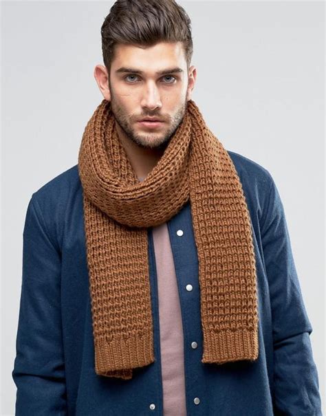 ASOS Knitted Scarf In Tobacco | ASOS | Mens knitted scarf, Men scarf