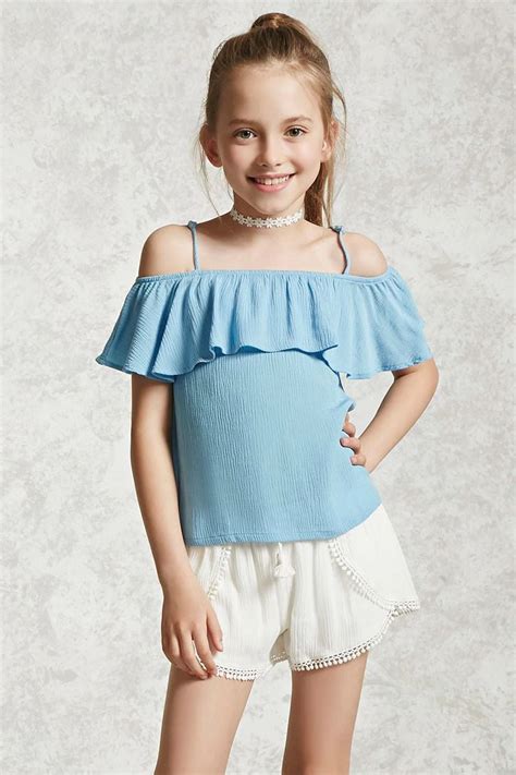 Forever 21 Girls This Crinkled Woven Top Features An Open Shoulder