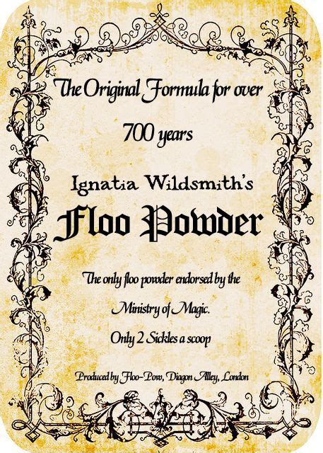 Floo Powder Labelsign Hp Pinterest Harry Potter