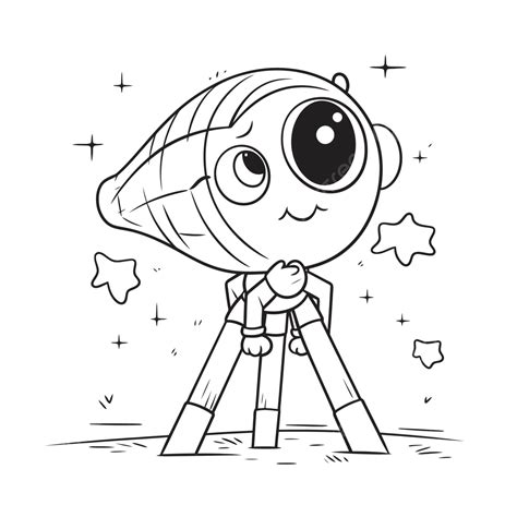 Cartoon Little Space Scientist With A Telescope Outline Sketch Drawing