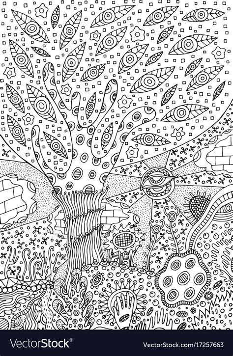 Coloring Page With Surreal Landscape Royalty Free Vector