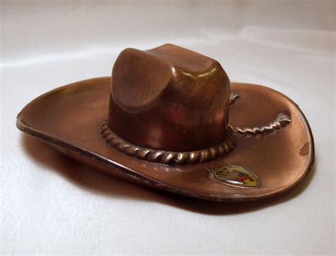 Vintage Souvenir Cowboy Hat Texas Copper Metal Ashtray