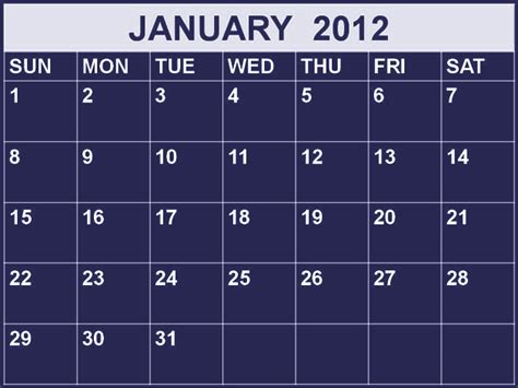 Free Printable Calendar 2018 January 2012