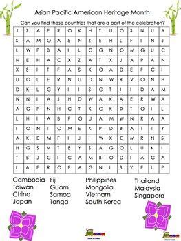 Asian Pacific American Heritage Month Activity Word Search Diversity