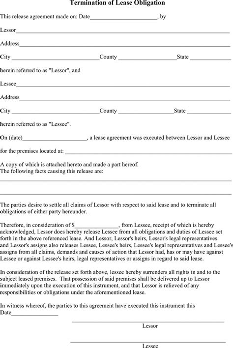 lease termination agreement download free printable rental