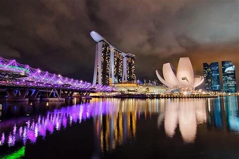 Marina Bay Sand Singapur Ciudad Singapur Hotel Noche Fondo De