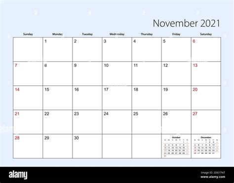Wall Calendar Planner For November 2021 English Language Week Starts
