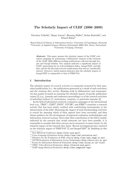 Pdf The Scholarly Impact Of Clef 2000 2009