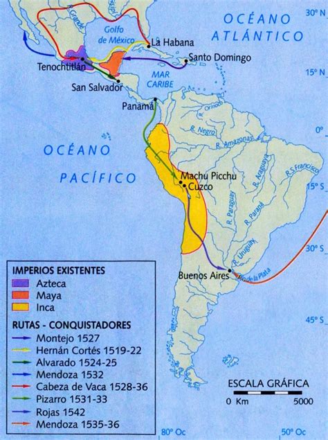 Mapa De América Rutas De Conquista Española Social Hizo