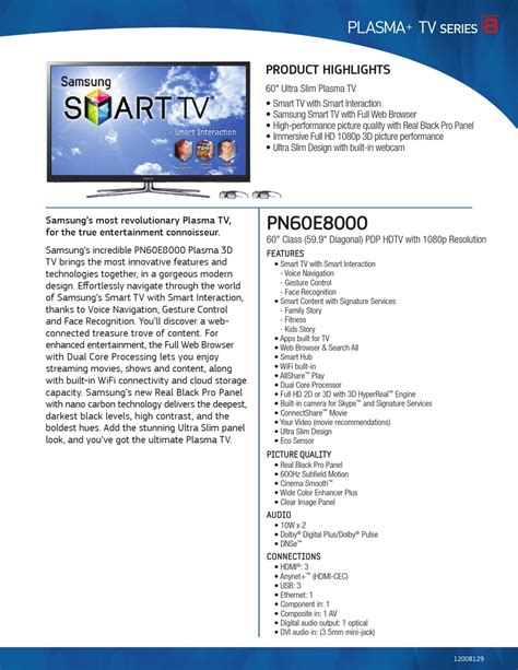 Samsung Pn60e8000gfxza Brochure Pdf Download Manualslib