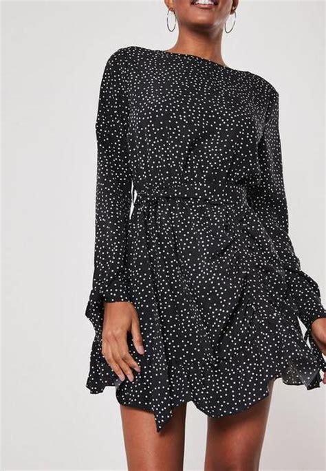 Black Polka Dot Ruched Side Tea Dress Black From Missguided On 21 Buttons
