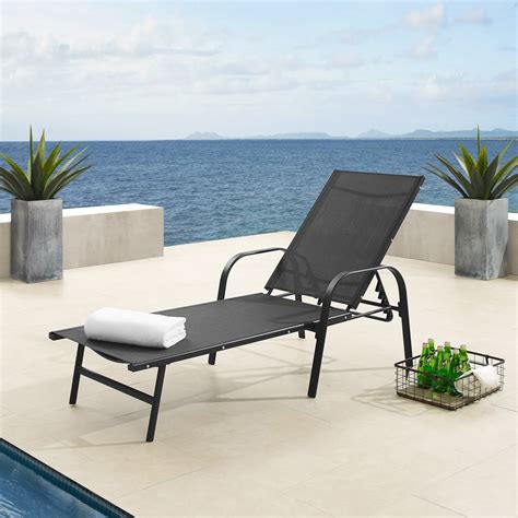 Corvus Antonio Outdoor Black Sling Fabric Adjustable Chaise Lounge