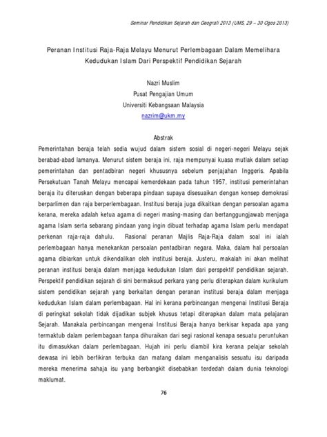 Peranan Institusi RajaRaja Melayu Menurut Perlembagaan Dalam
