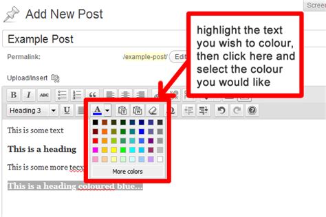 How to Change the Colour of Text or a Heading in a WordPress Post or