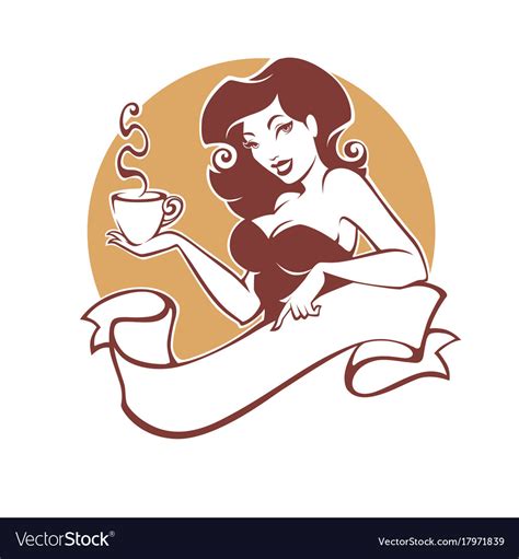 Beauty Pinup Woman With Cup Of Tea Or Coffee Logo Vector Image