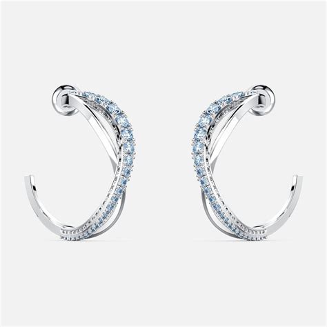 Swarovski Twist Hoop Pierced Earrings Blue Rhodium Plated Savoys