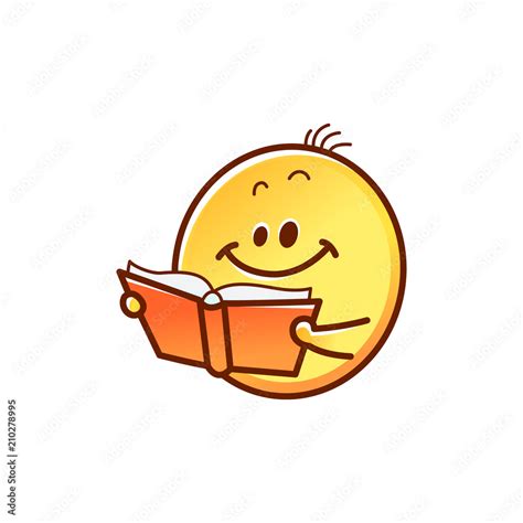 Smiley Face Reading Book Cute Smiling Yellow Emoticon Ball With