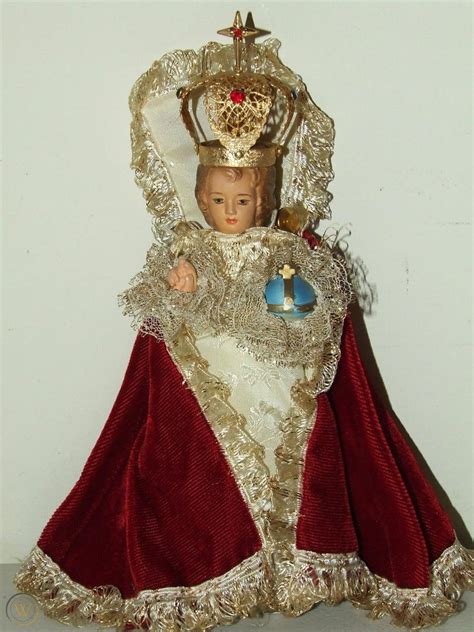 Antique Jesus Infant Of Prague Statue With Vestment Robe And Jewelled